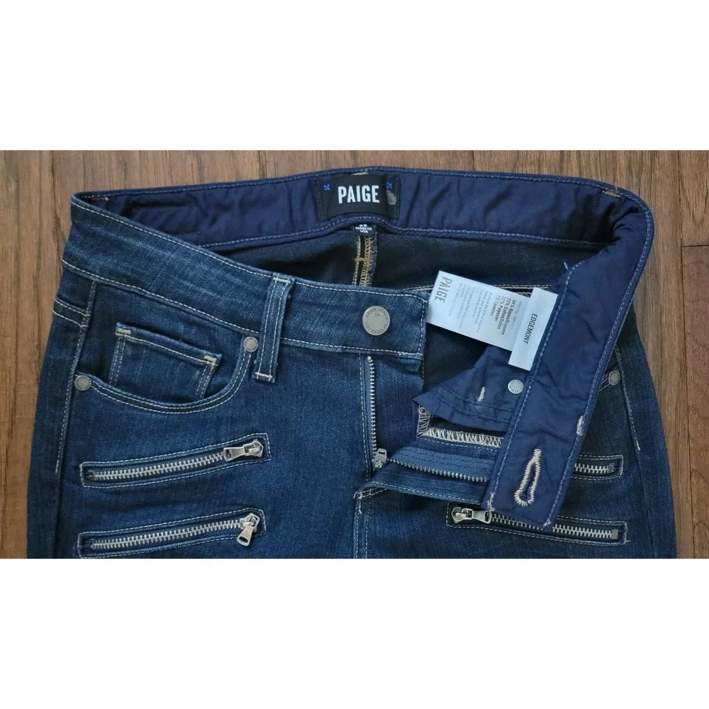 PAIGE Womens 25 Edgemont Dual Zipper Denim Blue Jeans Size 26x31 Made in USA 001